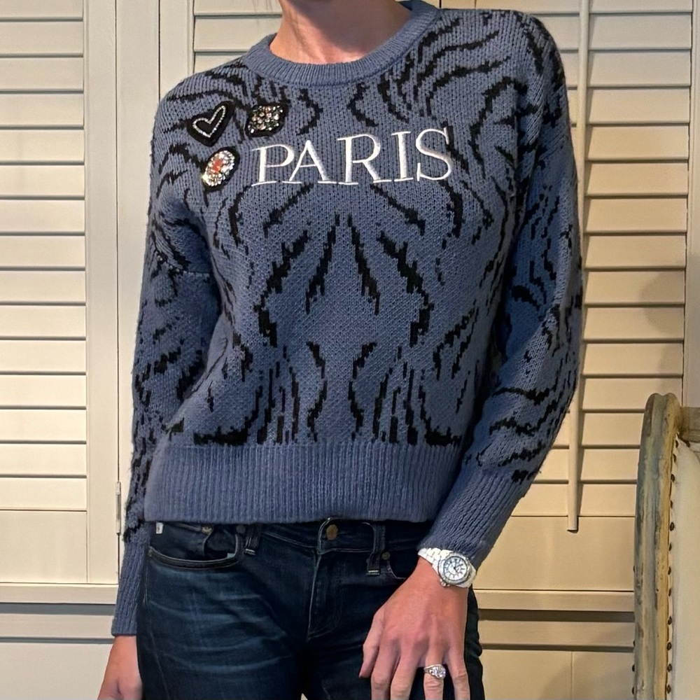 Cinq à Sept Blue and Black Sweater - Picture 3 of 11